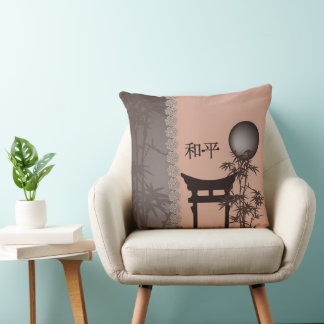 Coussin Art numérique de lune de bambou Torii