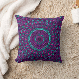Coussin Art numérique de Mandala à bijou brillant coloré