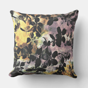 Coussin Art numérique fleuri motif à fleurs rose jaune