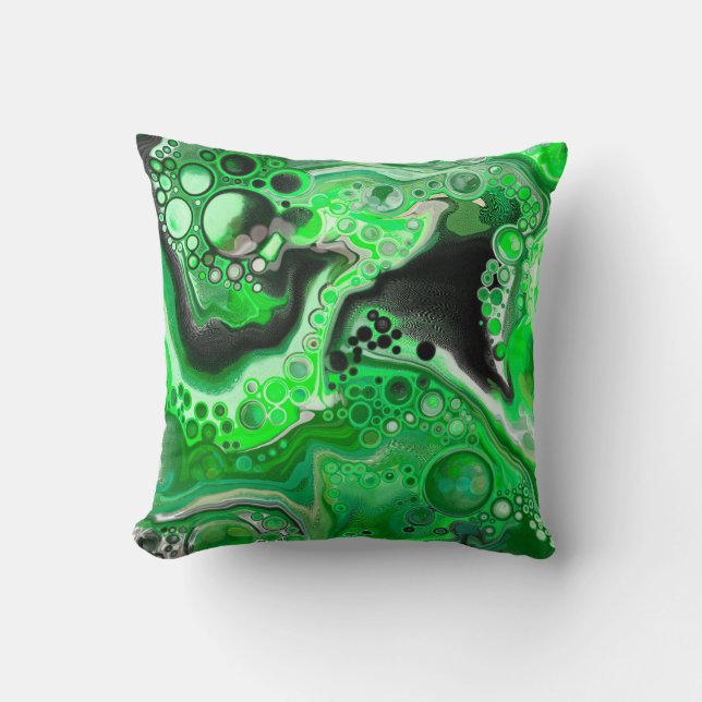 Coussin Art numérique vert en marbre fluide (Recto)