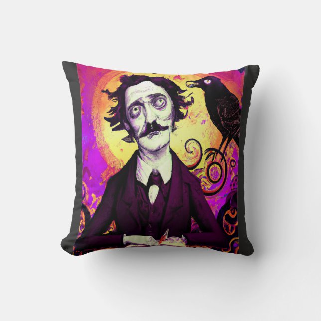 Coussin Art numérique Vintage Edgar Allan Poe Raven (Recto)