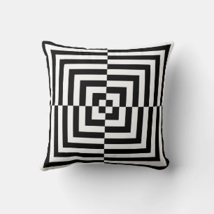 Coussin Art optique carré concentrique noir et blanc