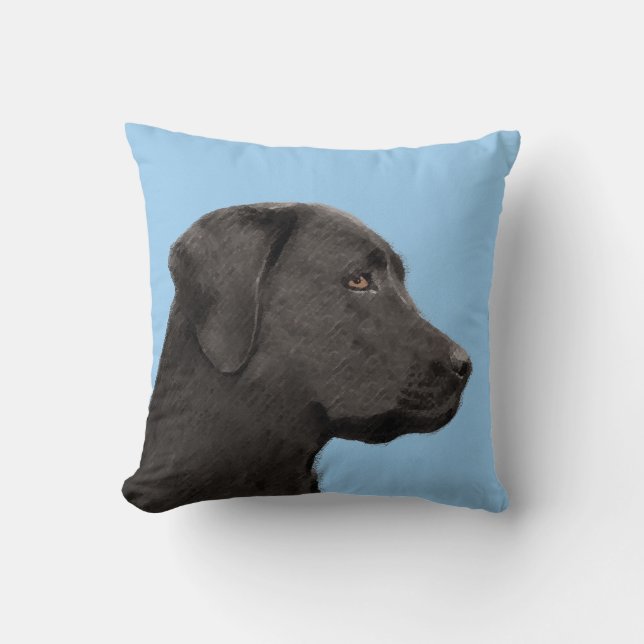 Coussin Art original de chien de peintre noir de Labrador  (Recto)