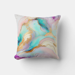 Coussin Art parties scintillant abstrait en marbre pastel