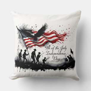 Coussin Art patriotique du 4 juillet avec drapeau et solda
