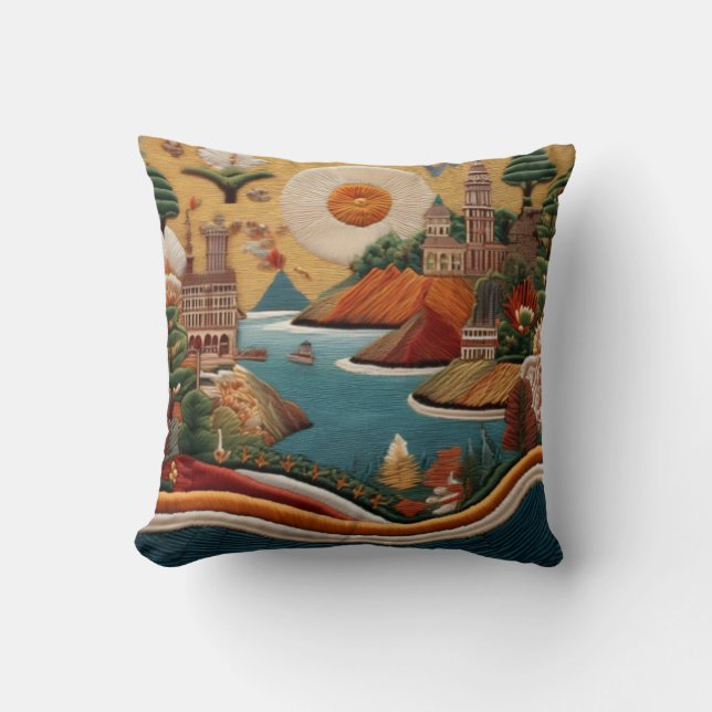 Coussin Art Paysager De Style Brodé Vibrant (Recto)