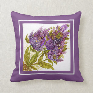 Coussin Art peint à la main de lilas pourpres de carreau