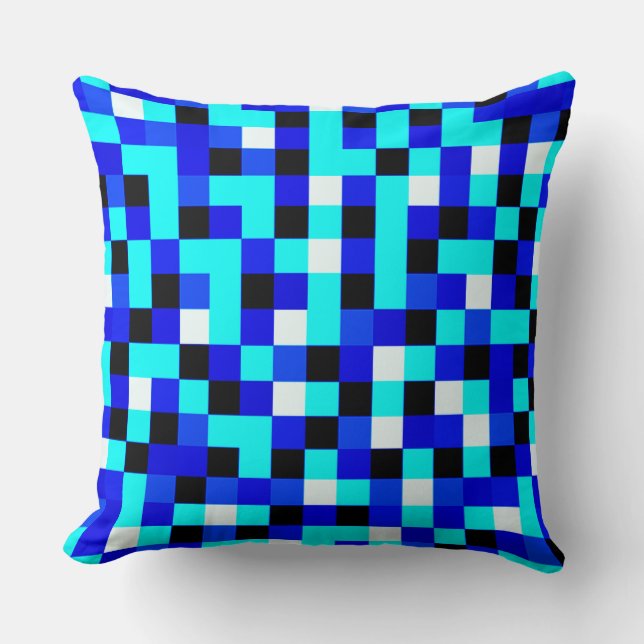 Coussin Art Pixel À damiers au hasard - Bleu et Blanc (Recto)