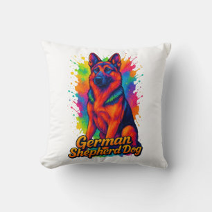 Coussin Art Pop berger allemand - Neon Mu coloré