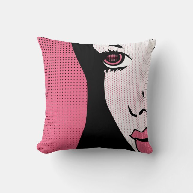 Coussin Art Pop Moderne de Bande Dessinée du Visage de Fem (Recto)