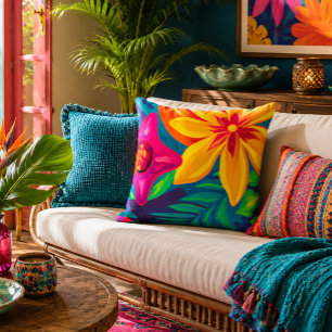 Coussin Art Pop Tropical Floral Rétro Vibrant