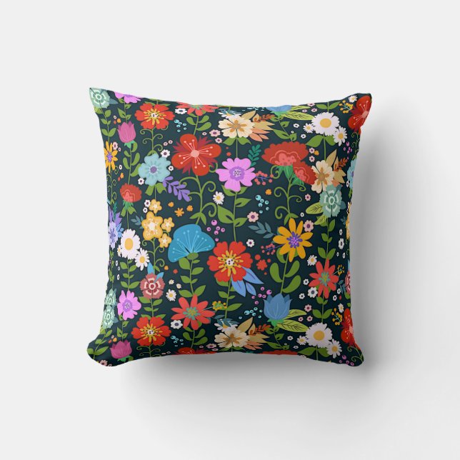 Coussin Art populaire coloré mexicain floral (Recto)