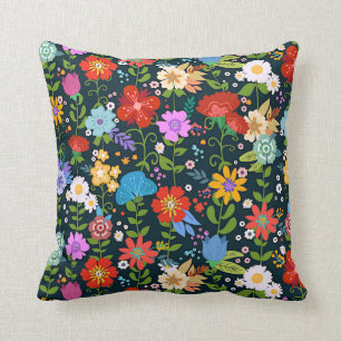 Coussin Art populaire coloré mexicain floral