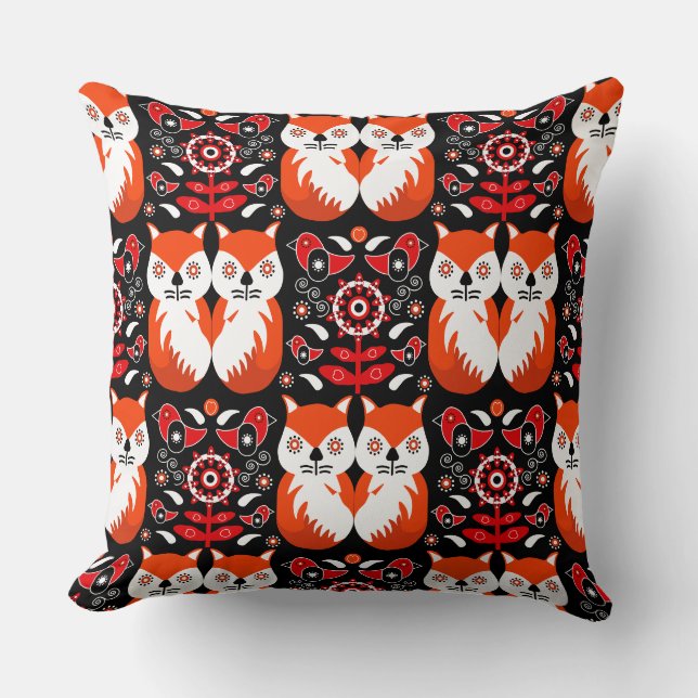 Coussin Art populaire de renard scandinave (Recto)