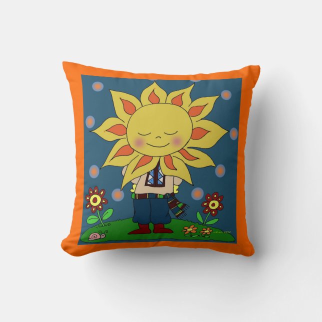 Coussin Art populaire d'Ukrainien de garçon de soleil (Recto)