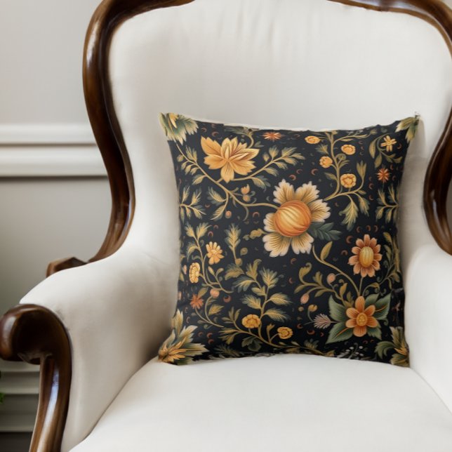 Coussin Art populaire Floral Vert foncé avec des fleurs do (Créateur téléchargé)