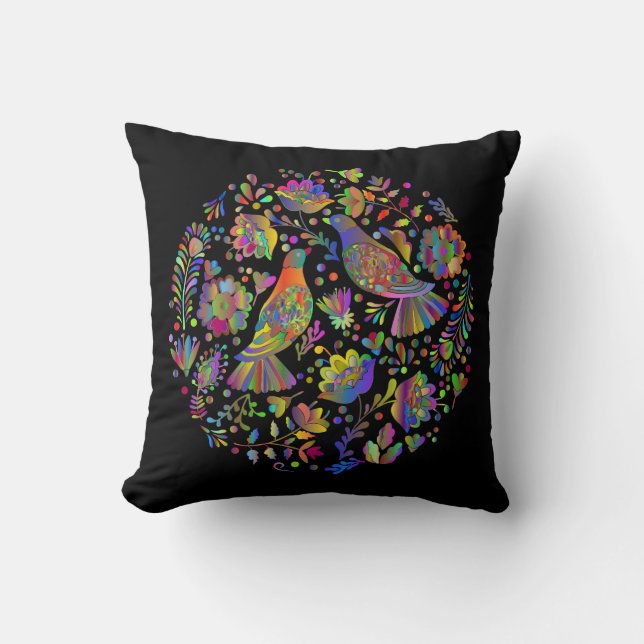 Coussin Art populaire mexicain mignon, oiseaux et fleurs (Recto)