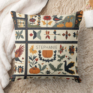Coussin Art populaire Motif de courtepointe d'automne   Ré