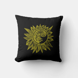 Coussin Art populaire radiant Sunburst graphique vintage