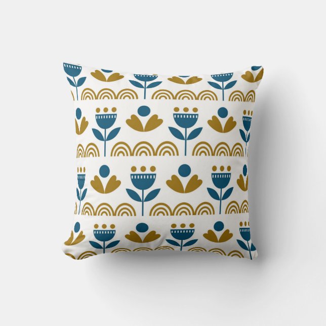 Coussin Art populaire scandinave, motif coloré. (Recto)