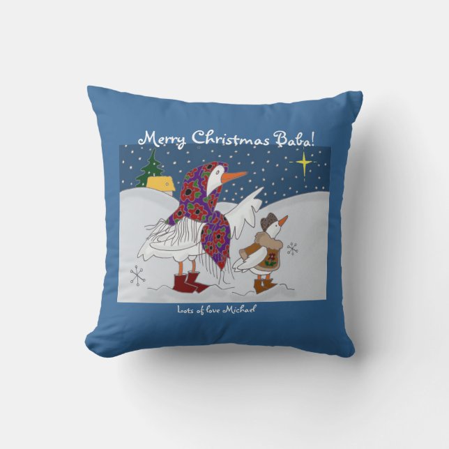 Coussin Art populaire ukrainien de Kachka de Noël (canard) (Recto)