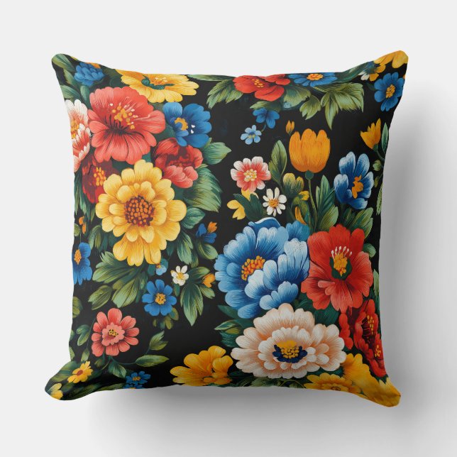 Coussin Art populaire ukrainien floral coloré   (Recto)