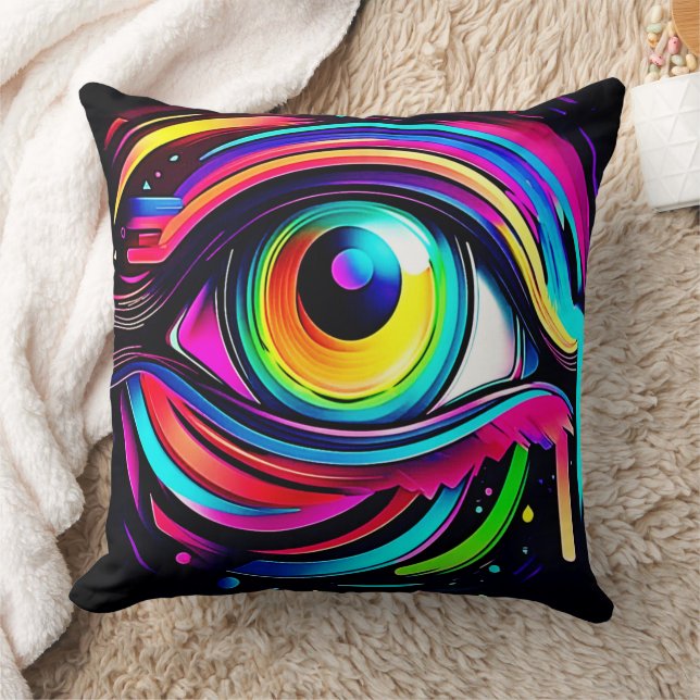 Coussin Art Psychédélique Vibrant de l'Œil (Couverture)