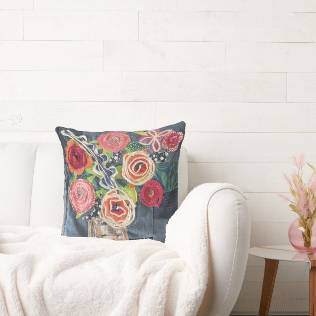 Coussin art quilt designed roses bouquet pillow with sunfl (Canapé)