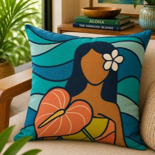 Coussin Art rétro hawaïen Anthurium Lady Océan