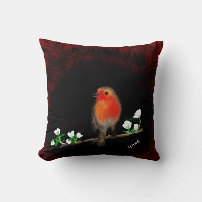 Coussin Art Robin rouge étonnant (Recto)