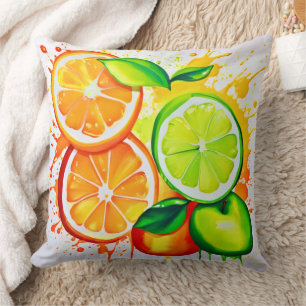Coussin Art Splash de Fruits Citriques Vibrants