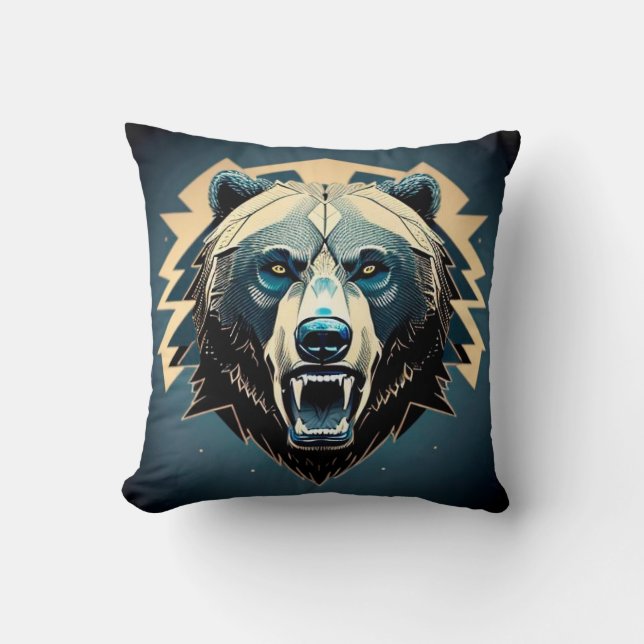 Coussin Art stylisé d'ours féroce  (Recto)