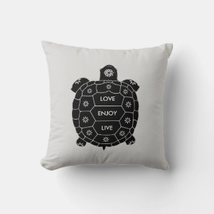 Coussin Art Tortue Noire sur Gris Argent Clair