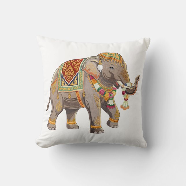 Coussin Art traditionnel thaïlandais d'éléphant royal orné (Recto)