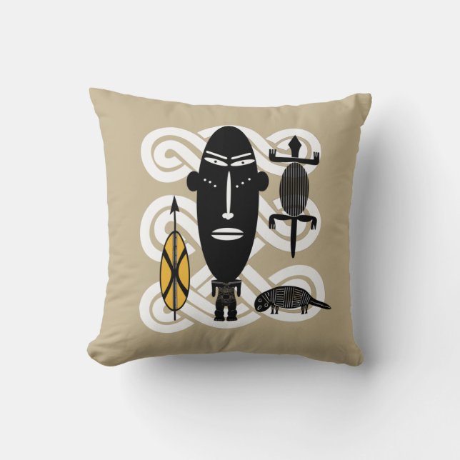 Coussin Art tribal africain abstrait contemporain (Recto)