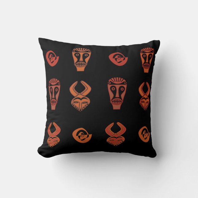 Coussin Art tribal africain abstrait contemporain du visag (Recto)