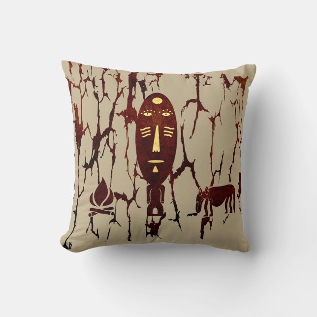 Coussin Art tribal africain vintage abstrait (Recto)