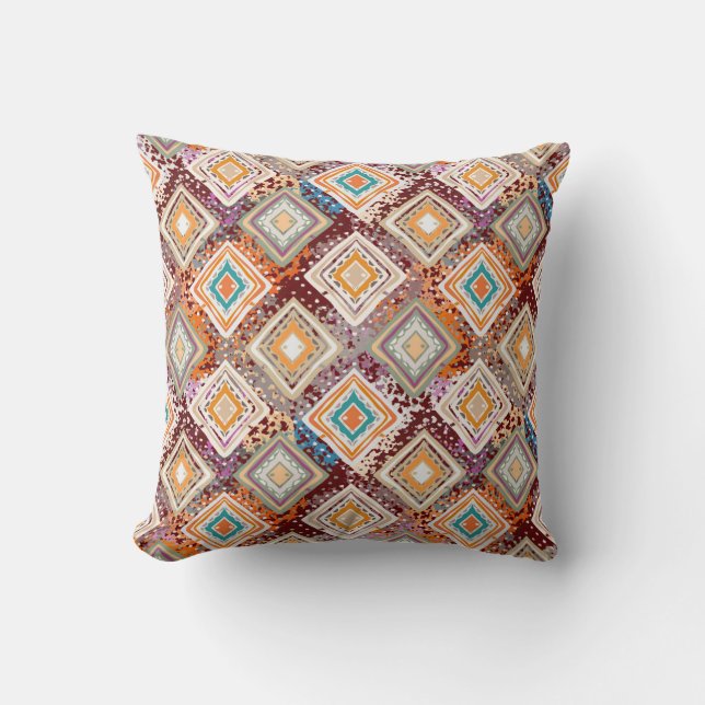 Coussin Art tribal ethnique, géométrie abstraite. (Recto)