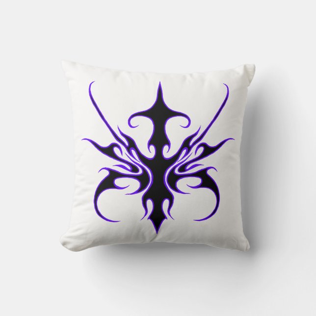 Coussin Art tribal noir et violet intense à lignes (Recto)