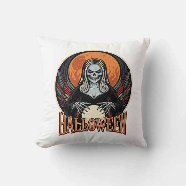 Coussin Art Vectoriel Diseuse de Bonne Aventure Squelette  (Recto)
