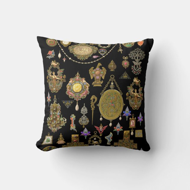 Coussin Art Victorien antique, nouveau et déco Bijoux  (Recto)
