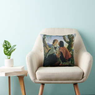 Coussin Art vintage, Amants au crépuscule, Sir Joseph Noel