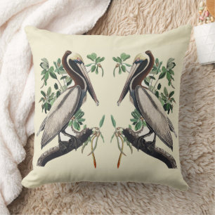 Coussin Art vintage d'Audubon sur le Pélican brun, oiseau