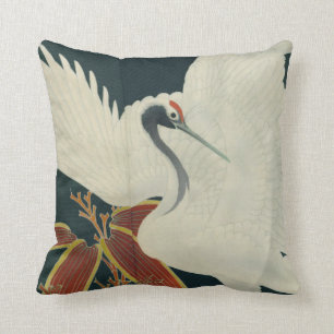 Coussin Art Vintage de la grue rouge japonaise