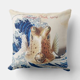 Coussin Art vintage d'Ernst Haeckel représentant un poisso