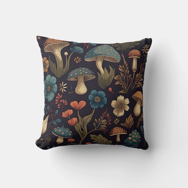Coussin Art vintage Fleur de Champignons (Recto)
