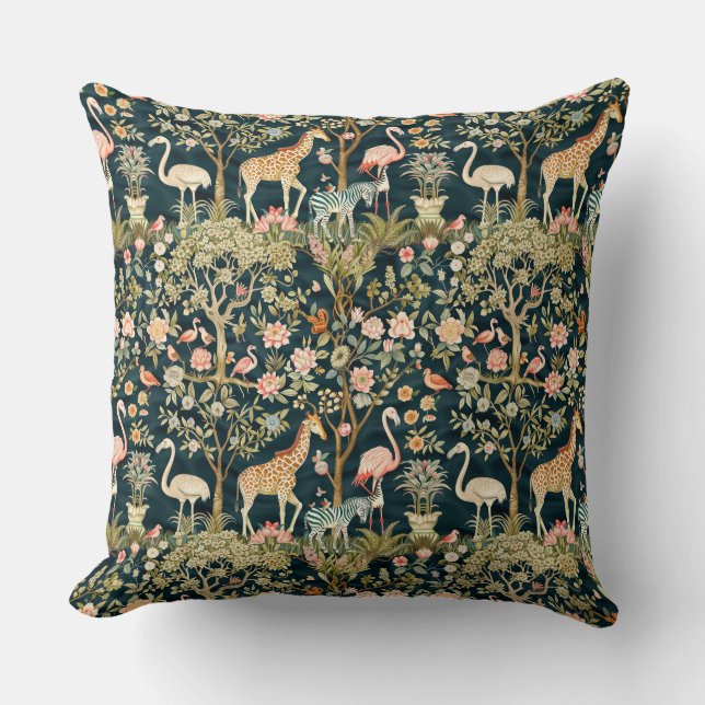 Coussin art vintage, girafes zébrées, flamants, oiseaux, l (Recto)
