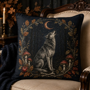 Coussin Art Vintage Gothique de la Lune du Loup Hurleur de