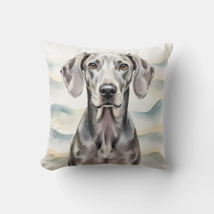 Coussin Art Weimaraner Aquarelle Vague Argentée