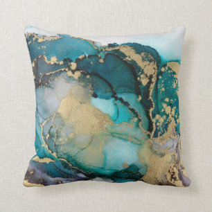 Coussin Artabstracte turquoise d'alcool d'alcool noir, art